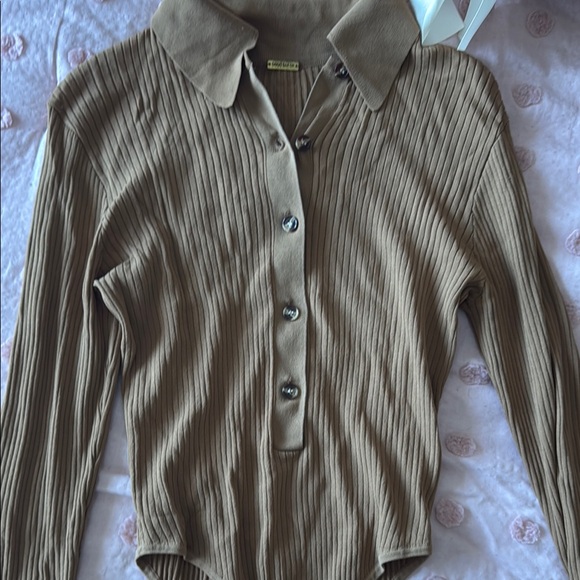 Brown Ribbed Long Sleeve Bodysuit - Picture 1 of 4